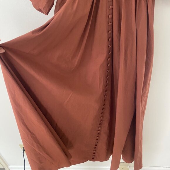 NWT Joslin {size XXS} Sakura Cotton Button Midi Dress Earth - Picture 4 of 11